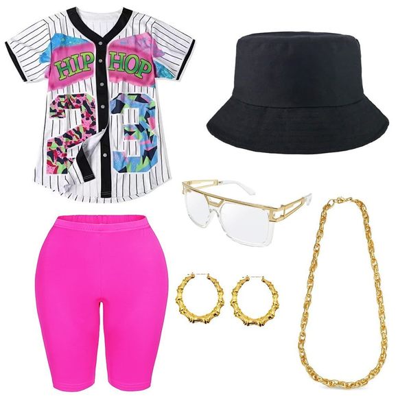 80s 90s Outfit For Women, Hip Hop Rapper Costume Accessoriess Baseball Jersey🙈 Accessories